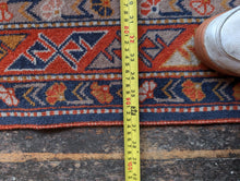 Load image into Gallery viewer, 1'5" x 5'7" - Vintage Hand-Knotted Tribal Runner Rug - Madder Red &amp; Indigo Geometric Wool Carpet - 170 x 44 cm

