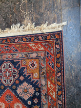 Load image into Gallery viewer, 1'5" x 5'7" - Vintage Hand-Knotted Tribal Runner Rug - Madder Red &amp; Indigo Geometric Wool Carpet - 170 x 44 cm
