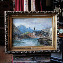 Load image into Gallery viewer, Antique Alpine Village Watercolour Landscape Painting – Ornate Gilt Frame – Mountain Scene – 67 x 53cm
