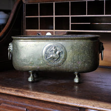 Load image into Gallery viewer, Antique Brass Jardiniere Cachepot On Paw Feet - Classical Revival Planter - Lion Mask Handles - 42cm
