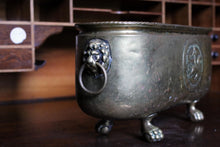 Load image into Gallery viewer, Antique Brass Jardiniere Cachepot On Paw Feet - Classical Revival Planter - Lion Mask Handles - 42cm
