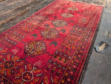 Load image into Gallery viewer, 3'8" x 1'11" - Vintage Afghan Turkmen Hand-Knotted Wool Rug - Deep Madder Red - 112 x 59 cm
