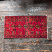 Load image into Gallery viewer, 3'8" x 1'11" - Vintage Afghan Turkmen Hand-Knotted Wool Rug - Deep Madder Red - 112 x 59 cm
