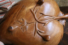 Load image into Gallery viewer, Vintage Hand-Carved Wooden Leaf Bowl Dish - Organic Modern Centrepiece - Folk Art Treen Serving Bowl - 34cm
