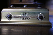 Load image into Gallery viewer, Antique Brass Trinket Box With Banded Agate Cabochons - Jewellery Casket - Victorian Box - 28cm
