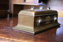 Load image into Gallery viewer, Antique Brass Trinket Box With Banded Agate Cabochons - Jewellery Casket - Victorian Box - 28cm
