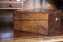 Load image into Gallery viewer, Antique Burr Walnut Writing Slope – Victorian Portable Desk With Key – 35 x 22 x 12 cm

