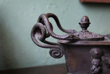 Load image into Gallery viewer, Antique Grand Tour Bronze Serpent Inkwell - Neoclassical Desk Stand With Snake Handles - 27cm

