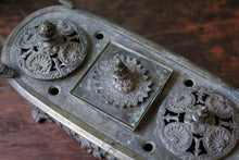 Load image into Gallery viewer, Antique Grand Tour Bronze Serpent Inkwell - Neoclassical Desk Stand With Snake Handles - 27cm
