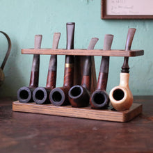 Load image into Gallery viewer, Vintage Briar Pipe Collection With Wooden Pipe Rack - Six Tobacco Pipes Display Stand
