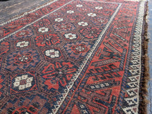 Load image into Gallery viewer, 4'9" x 2'11" - Antique Afghan Baluch Hand-Knotted Wool Rug - Madder Red &amp; Indigo - 146 x 88 cm
