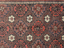 Load image into Gallery viewer, 4'9" x 2'11" - Antique Afghan Baluch Hand-Knotted Wool Rug - Madder Red &amp; Indigo - 146 x 88 cm
