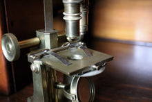 Load image into Gallery viewer, Antique Brass Field Microscope With Mahogany Case - Scientific Instrument With Accessories
