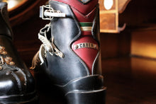 Load image into Gallery viewer, Vintage Caber Italian Leather Ski Boots - Retro Alpine Skiing Boots - Black &amp; Burgundy - 28cm Sole Length
