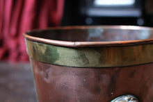 Load image into Gallery viewer, Antique Copper &amp; Brass Lion Mask Log Bin - Coal Scuttle - Lion Paw Feet - Fireside Bucket - 27cm
