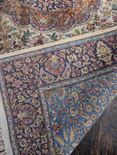 Load image into Gallery viewer, 7'8" x 4'8" - Vintage Pakistani Hand-Knotted Tree Of Life Wool Rug - Ivory &amp; Sapphire Blue Floral Design - 234 x 141 cm
