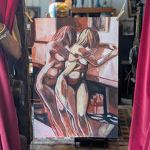 Load image into Gallery viewer, Allan Arthur Wilson (1944–2024) - Expressionist Nude Figures Interior Scene - Original Gouache On Card - 75 x 51cm
