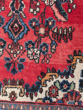 Load image into Gallery viewer, 4'3" x 6'9" - Vintage Pakistani Hand-Knotted Wool Rug - Madder Red &amp; Indigo Floral Medallion - 130 x 207 cm
