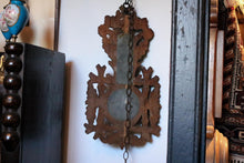 Load image into Gallery viewer, Antique Dutch Black Forest Carved Oak Barometer Thermometer - Working - Wall Hanging Weather Station

