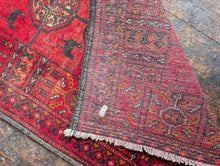 Load image into Gallery viewer, 3'8" x 1'11" - Vintage Afghan Turkmen Hand-Knotted Wool Rug - Deep Madder Red - 112 x 59 cm
