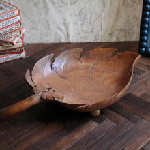 Load image into Gallery viewer, Vintage Hand-Carved Wooden Leaf Bowl Dish - Organic Modern Centrepiece - Folk Art Treen Serving Bowl - 34cm
