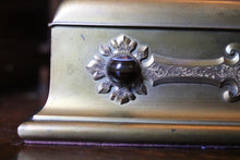 Load image into Gallery viewer, Antique Brass Trinket Box With Banded Agate Cabochons - Jewellery Casket - Victorian Box - 28cm

