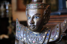 Load image into Gallery viewer, Antique Thai Thepanom Temple Guardian Figure - Hand-Carved Gilt Wood Sculpture - 59.5cm Tall
