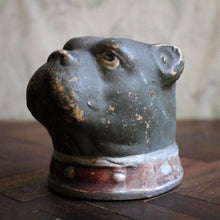 Load image into Gallery viewer, Antique Pottery Bulldog Still Bank - Hand Painted Dog Money Box - Folk Art Coin Bank - 9cm Tall
