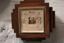 Load image into Gallery viewer, Art Deco Oak Hanging Aneroid Barometer – Stepped Geometric Wall Barometer – English Weather Station – 6.9" x 6.9" (17.5 x 17.5 cm)

