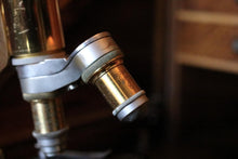 Load image into Gallery viewer, Antique Brass Monocular Microscope – Fitted Mahogany Case With Glass Slides and Accessories
