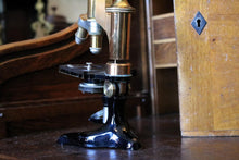 Load image into Gallery viewer, Antique Brass Monocular Microscope – Fitted Mahogany Case With Glass Slides and Accessories
