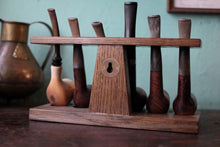 Load image into Gallery viewer, Vintage Briar Pipe Collection With Wooden Pipe Rack - Six Tobacco Pipes Display Stand
