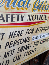 Load image into Gallery viewer, Vintage Hand Painted Fairground "Aerial Glide" Safety Notice Sign – Original Carnival Ride Advertising Board – 104 x 63cm
