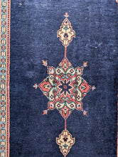 Load image into Gallery viewer, 2'11" x 5'11" - Vintage Hand-Knotted Wool Runner Rug - Deep Indigo Medallion Design - 89 x 181 cm
