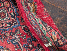 Load image into Gallery viewer, 4'3" x 6'9" - Vintage Pakistani Hand-Knotted Wool Rug - Madder Red &amp; Indigo Floral Medallion - 130 x 207 cm

