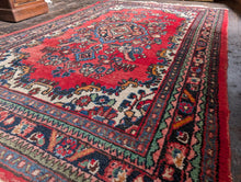 Load image into Gallery viewer, 4'3" x 6'9" - Vintage Pakistani Hand-Knotted Wool Rug - Madder Red &amp; Indigo Floral Medallion - 130 x 207 cm
