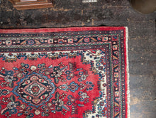Load image into Gallery viewer, 4'3" x 6'9" - Vintage Pakistani Hand-Knotted Wool Rug - Madder Red &amp; Indigo Floral Medallion - 130 x 207 cm
