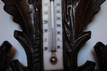 Load image into Gallery viewer, Antique Dutch Black Forest Carved Oak Barometer Thermometer - Working - Wall Hanging Weather Station
