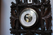 Load image into Gallery viewer, Antique Dutch Black Forest Carved Oak Barometer Thermometer - Working - Wall Hanging Weather Station
