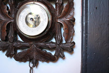Load image into Gallery viewer, Antique Dutch Black Forest Carved Oak Barometer Thermometer - Working - Wall Hanging Weather Station
