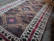 Load image into Gallery viewer, 4ft 6in Antique Hand-Knotted Afghan Baluch Tribal Rug - Wool Geometric Carpet - 136 x 85cm
