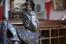 Load image into Gallery viewer, Antique Thai Thepanom Temple Guardian Figure - Hand-Carved Gilt Wood Sculpture - 59.5cm Tall
