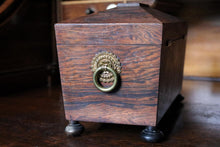 Load image into Gallery viewer, Victorian Antique English Tea Caddy – Sarcophagus Wooden Tea Box With Twin Lidded Compartments – c.1870

