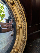 Load image into Gallery viewer, Antique Convex Bullseye Mirror - Giltwood Ebonised Frame - Regency Revival Wall Mirror - 52cm Diameter

