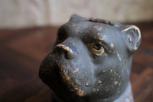 Load image into Gallery viewer, Antique Pottery Bulldog Still Bank - Hand Painted Dog Money Box - Folk Art Coin Bank - 9cm Tall
