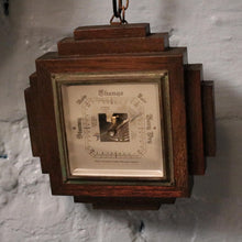 Load image into Gallery viewer, Art Deco Oak Hanging Aneroid Barometer – Stepped Geometric Wall Barometer – English Weather Station – 6.9" x 6.9" (17.5 x 17.5 cm)
