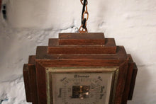 Load image into Gallery viewer, Art Deco Oak Hanging Aneroid Barometer – Stepped Geometric Wall Barometer – English Weather Station – 6.9" x 6.9" (17.5 x 17.5 cm)
