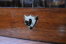 Load image into Gallery viewer, Antique Oak Tantalus With Three Cut Crystal Decanters – Locking Spirit Cabinet
