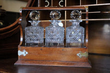 Load image into Gallery viewer, Antique Oak Tantalus With Three Cut Crystal Decanters – Locking Spirit Cabinet
