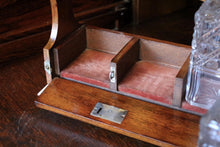 Load image into Gallery viewer, Antique Oak Tantalus With Three Cut Crystal Decanters – Locking Spirit Cabinet
